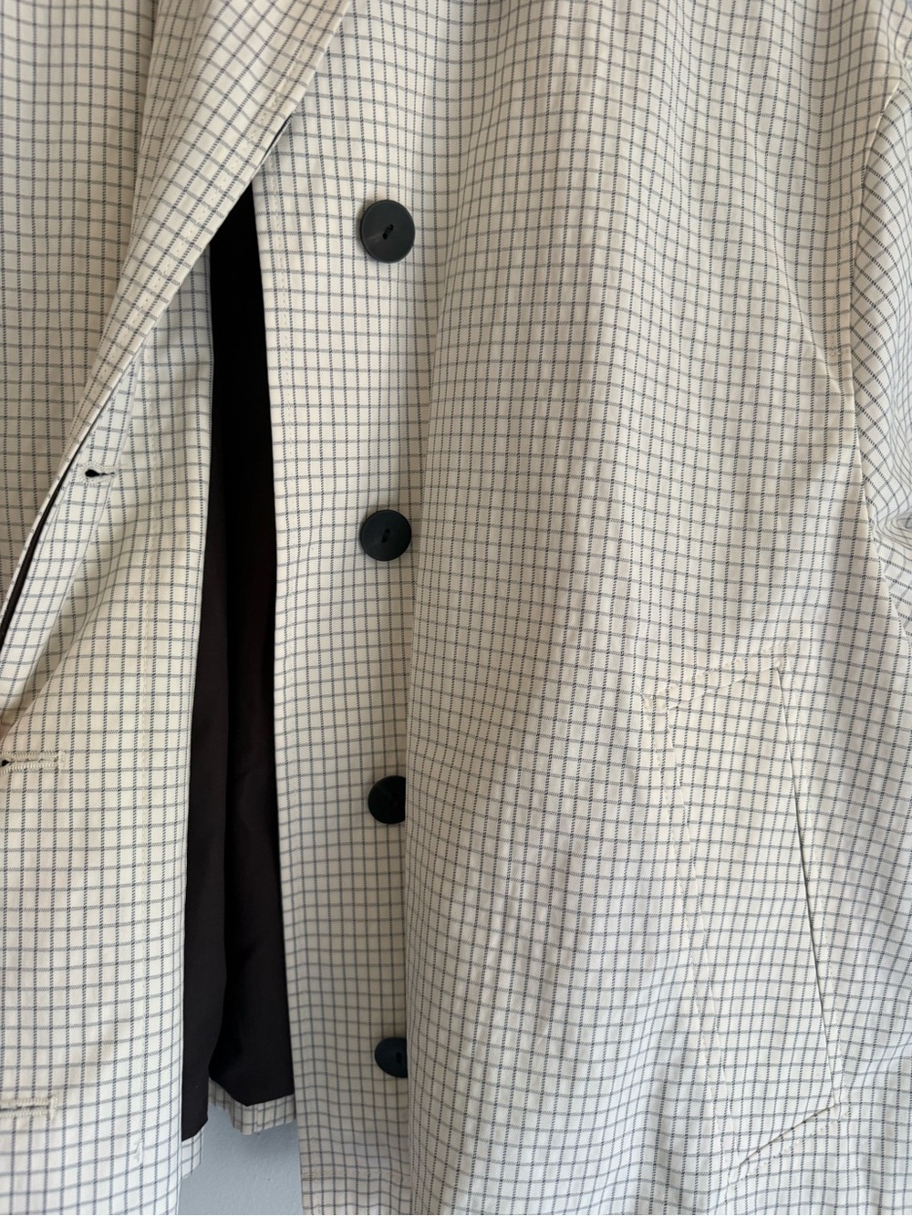 Zara Cream Checked Trench Coat with Dark Brown Collar - Picture 3 of 4